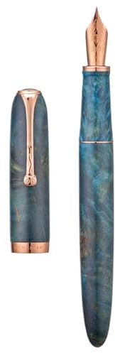 Hongdian A10 Stabilized Wood Fountain Pen, Extra Fine Nib Chinese Knot Carving Handcraft Pen with Magnetic Cap and Metal Case Set (Galaxy Blue)