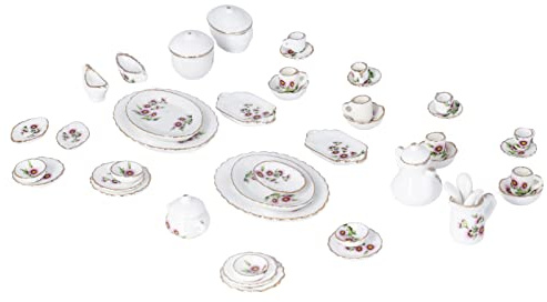 Hztyyier Juego de Tazas de té para Casa de Muñecas 1:12, Juego Tradicional de Tazas de té de Cerámica en Miniatura para Casa de Muñecas DIY, Seguro y Duradero [Fiesta de de Porcelana], para Navidad