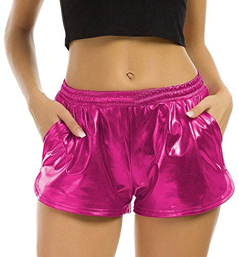 Metallic Shorts Damen Glänzende Elastische Festlich Hotpants Glänzend 90er Jahre Kurze Hose Wet Look Party Disco Clubwear Hip Hop Glitzer Outfit