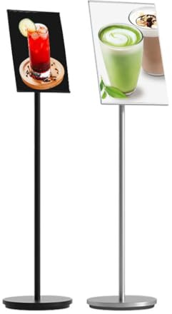 Generico Supporto per Poster da Pavimento A4 A3, Supporto per cartelloni con visualizzazione Verticale e Orizzontale, Supporto per cartelloni per Negozi aziendali con Base (Argento, A4)