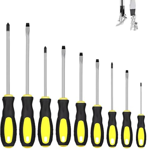 ATEK Screwdriver Set 9 PCS, Soft Grip Magnetic Screwdriver Set, 4 Philips and 5 Flats Head Chrome Vanadium Steel | Non-Slip Ergonomic Handles, Chrome Vanadium Steel Tips, Tool Kit for Electrical Work, Home Repair and DIY Use