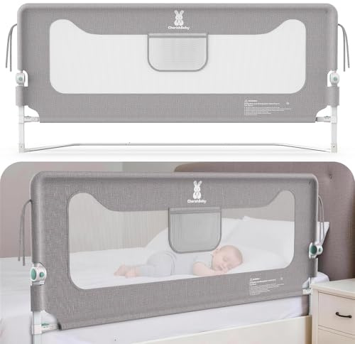 Huracan Bettgitter 180cm Rausfallschutz Bett, 14-Fach höhenverstellbar, Klappbar Kinderbettgitter, Bettschutzgitter für Elternbett & Boxspringbett, Netzgewebe Luftiges Kinderbettgitter für Zuhause