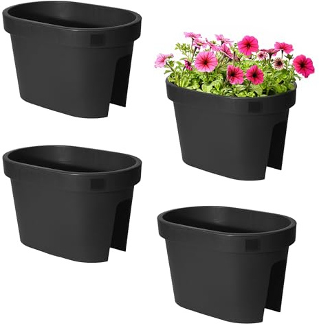 Spetebo Balkong blomkruka oval antracit set om 4 – 40 x 26 cm – plastplanteringslåda för upphängning på räcket – trädgård blomkruka växter blommor skål för upphängning