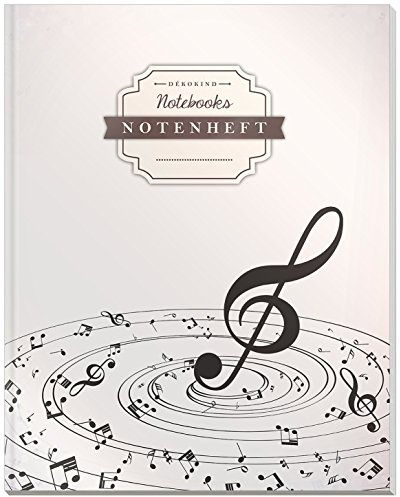 DÉKOKIND Notenheft | DIN A4, 64 Seiten, 12 Notensysteme pro Seite, Inhaltsverzeichnis, Vintage Softcover | Dickes Notenbuch | Motiv: Notenstrudel