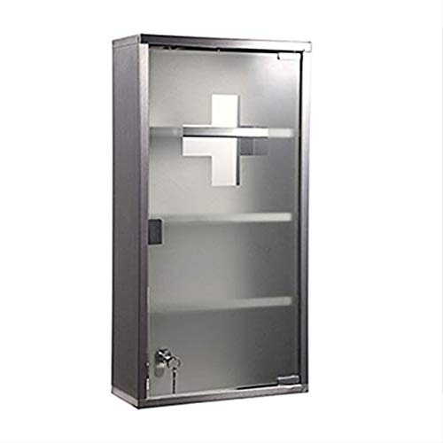 Style home Medizinschrank Edelstahl, 60 * 30 * 12cm, 4 Fächer, abschließbar Arzneischrank, Hausapotheke, Erste-Hilfe-Schrank Medikamentschrank mit Glastür und Schloss, inkl.2 Schlüsseln (Silber)
