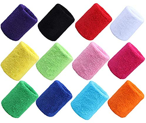 Egurs 12 Stück Mix Farben Schweißbänder Absorbierende Sport Wristbands Handgelenk Schweißband für Tennis Fußball Badminton Basketball, Laufen, Gym, Ausarbeiten 10cm