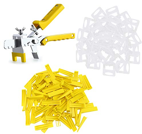 Kit de Sistema de Nivelación de Baldosas, 300 lengüetas de1.5 mm, 100 Cuñas Niveladoras para Suelo, 1 Alicate, lengüetas para azulejos con un grosor de 3 a 12 mm.
