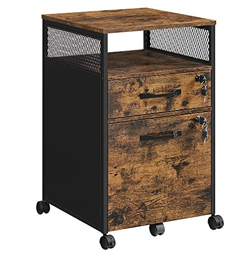 VASAGLE 2 Drawer File Cabinet with Lock, Rolling Printer Stand