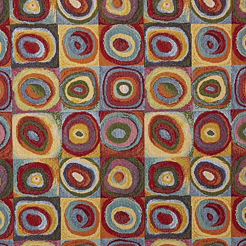 Kt KILOtela Polsterstoff, Möbelstoff, Jacquard Gobelin, Dekostoff, Modische Accessoires, Tischdecke, Vorhang, oder Dekoartikel, 100 cm Länge x 280 cm Breite, Geometrische Kreise, Mehrfarbig - 1 Meter