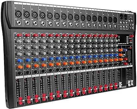 Depusheng DX16 Interfaz de controlador de sonido DJ con unidad USB para grabación de computadora Mezclador de audio de estudio de 16 canales - Conector de XLR, alimentación de 48V