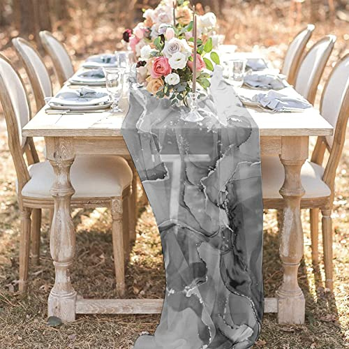 ZOYIEP 1 cortina transversal de gasa transparente, camino de mesa de gasa con patrón de mármol, decoración para fiestas de bebés, bodas (M, 19 × 55 pulgadas = 48 × 140 cm)