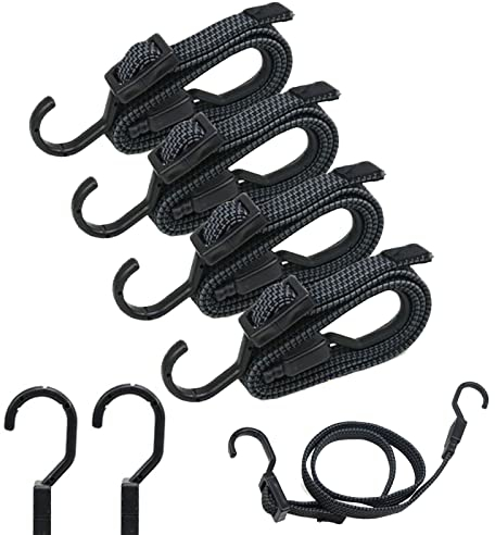 4 Stück Verstellbar Spanngummi mit Haken,extra stark breit Gummiseile, Gepäckspanner Gummibänder für Sonnensegel, Garten, Fahrrad, Autotransport, Motorrad,Fahrradkorb 1M Schwarz