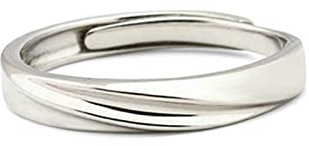 Skcess Verlobungsring Mann Verstellbar, Couple Rings Silver mit Poliertes Wellenband Paar Verstellbare Band Schmuck Geschenk