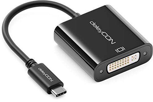 deleyCON USB C auf DVI Adapter Konverter - 1080p Full HD - USB C Stecker auf DVI Buchse - PC Laptop Smartphone auf Monitor Beamer - Schwarz