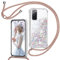 Funda para Samsung Galaxy S20 FE 2020/2022 con Cuerda, Carcasa Brillante Transparente Silicona Protección Case con Ajustable Colgante Correa de Cuello Arena movediza Caso con Cadena Cordón, Oro Rosa