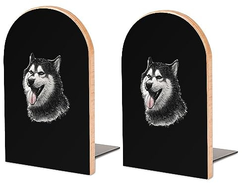 Farbe: Sibirischer Husky-Kopf Holz-Buchstützen einzigartige Buchhalter Buchstützen Bücherregal Buchstopper für Zuhause Büro Schreibtisch-Dekoration
