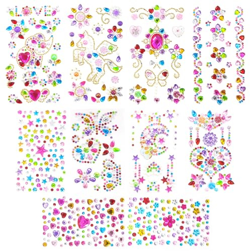 Annickee 10 Blätter Glitzersteine Selbstklebend, Bunt Strasssteine | Selbstklebend Glitzersteine Zum Basteln, Verschiedene Formen, Glitzer Sticker für Bastelzubehör DIY Nagel Fotorahmen
