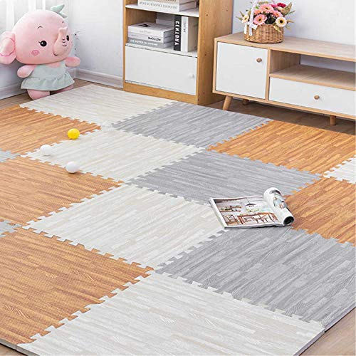 Ineinandergreifende Boden-Puzzlematte, Eva-Krabbelfliesen-Set, geeignet für Spielbereich, Schlafzimmer, Wohnzimmer, Fitnessstudio – wunderschöne Heimdekoration, grau + Hellbraun + weiß, 40