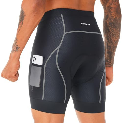 SPEEDCYC Cykelunderkläder för män cykelshorts 4D vadderad cykel MTB foder shorts ficka med halkskydd bengrepp, Svartgrå, M