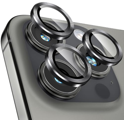 Giftorld Protezione dell'obiettivo della fotocamera per iPhone 16 Pro/16 Pro Max, anello 3D in alluminio, vetro temperato 9H, protezione a 360 gradi, chiarezza HD. (nero)
