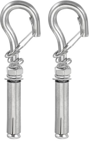 sourcing map Expansion Hook M8 Concrete Wall Hook Expansion Screw Hook Anchors Bolt with Buckle 304 Stainless Steel for Indoor Outdoor Ceiling Concrete Walls Masonry, Pack of 2