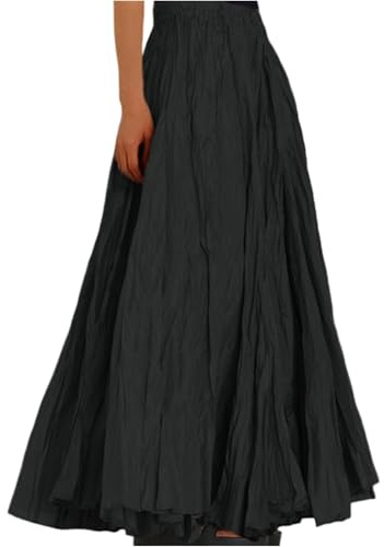 JKJFJKA Jupe Longue Femme Été Taille Haute Plissée Maxi Jupes de Plage Loisir Élégante A Line Grandes Tailles Élastique Ceinture Confortable Plissée Jupon Noir XL