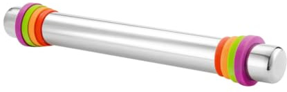 TOBBOMEY Ustensile Cuisine Rouleau à Pâtisserie Réglable en Acier Inoxydable Anneaux de Réglage en Silicone Antiadhésif Simple à Nettoyer pour Pâte Biscuits Pâtisseries Fondants Usage Domestique