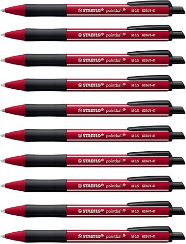 STABILO - Stylo bille - pointball Wildflower - 10 stylos à bille rechargeables - Encre bleu - Rouge dahlia