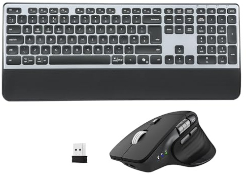 CITLLA Wireless Bluetooth Keyboard and Mouse Set,Dual BT+2.4G USB | Rechargeable,Multi-Device,Backlit,Scissor-Switch Keys,Ergonomic with Wrist Rest for Windows,MacOS,UK QWERTY