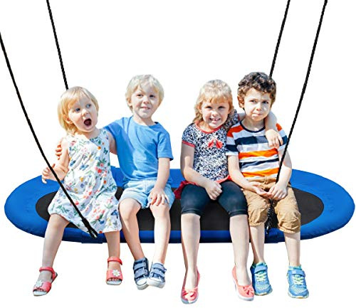 Costzon 60'' Giant Waterproof Platform Saucer Tree Swing Set, 700 lb Weight Capacity, Outdoor Saucer Tree Swing with Adjustable Hanging Ropes, Swing for Children Park Backyard (Blue)