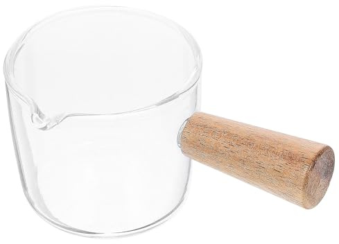Cabilock Glas Milchkännchen Kaffee Milch Milch Sauce Servierkrug mit Holzgriff Server Tauchschalen Sirupglas (L Größe)