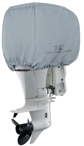 Explore Land Außenbordmotor-Abdeckung, wasserdicht, 600D, strapazierfähig, für Motorräder bis 25 PS, grau | Starkes Polyester, Allwetterschutz, passend für Mercury Yamaha Honda Suzuki Bootsmotor