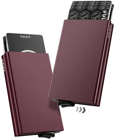 VULKIT Kreditkortshållare RFID-blockering Pop Up Aluminiumplånbok Dubbla Kortfodral Smart Kortinnehavare för 10 Kort, Vin