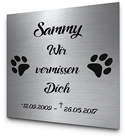CHRISCK design Grabschmuck Katzengrabstein aus Edelstahl | Grabplatte für EIN Urnengrab von Tieren | Andenken für den Garten oder Innen- & Aussenbereich