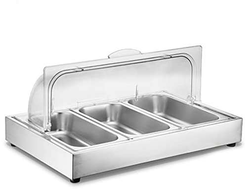 AIZYR Juego De Buffet De Platos Frotadores De Acero Inoxidable - Cubierta De Exhibición De Bandeja De Panadería De Plástico Transparente Sartén De Acero Inoxidable,1/3 Size Pan