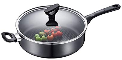 Liudan Padella Padella con Coperchio Antiaderente Padella Profonda, Cottura di Wok Box Bistecca pentola Piccola frittura Padella 28 cm a induzione Gas Universale (Nero) Padella Antiaderente