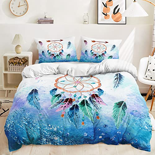 HOTRCR Bettwäsche für Mädchen, Kinderbettwäsche, Traumfänger-Design, weiche Mikrofaser, exotischer Boho-Federstil, 135 x 200 cm, Bettwäsche-Set 100 * 132cm DCY32A