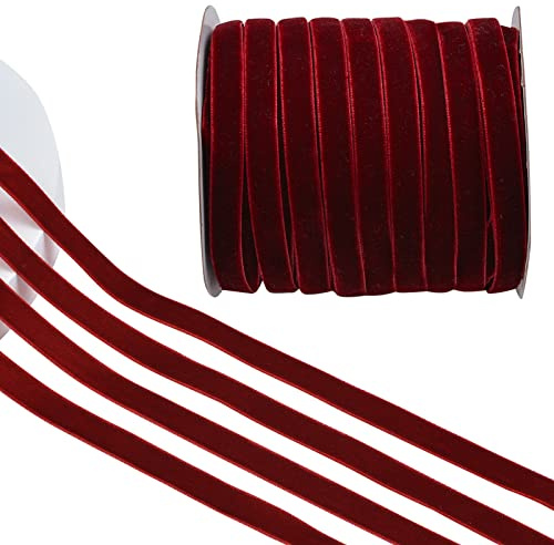 CRAFFANCY Cinta de Terciopelo Rojo Oscuro de Navidad,1cm x 45m Cinta Terciopelo Vintage Lazo Decoración de Navidad para para Envases de Regalos Manualidades Árbol Guirnaldas Decoración