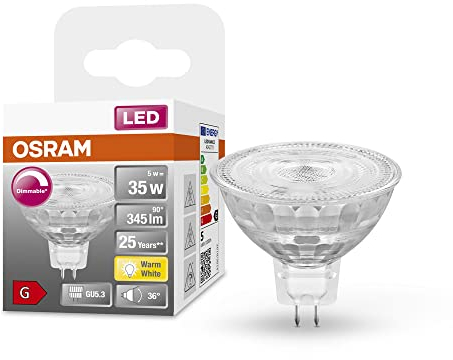 Osram Superstar Reflektorlampe für GU5.3-Sockel, klares Glas,Warmweiß (2700K), 345 Lumen, Ersatz für herkömmliche 35W-Leuchtmittel, dimmbar, 1-er Pack