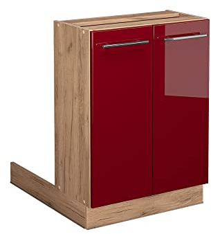 Vicco isola cucina Fame-Line, Rosso bordeaux lucido/Quercia dorata, 60 cm senza piano di lavoro