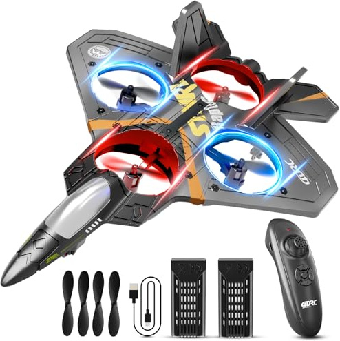 4DRC V17 Avion à Télécommande 2.4GHz en Mousse, Avion RC, Hélicoptère, Quadricoptère pour Adultes et Enfants, Drone Acrobatique avec Sensibilité Gravitationnelle, 2 Batteries Incluses