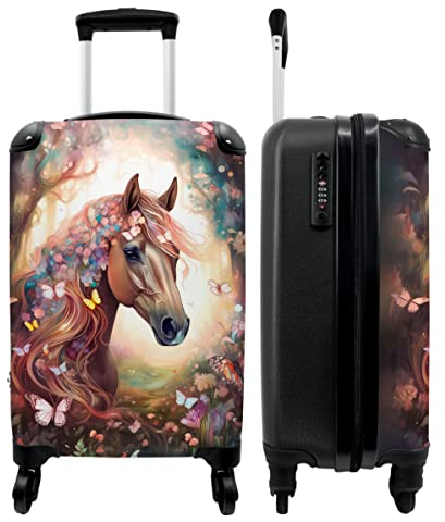 NoBoringSuitcases.com® Kinderkoffer Reisekoffer Kinder Mädchen Geschenk Handgepäck Koffer Klein Hartschalenkoffer Pferd - Blumen - Schmetterlinge - Kindertrolley mädchen Trolley, 55x40x20
