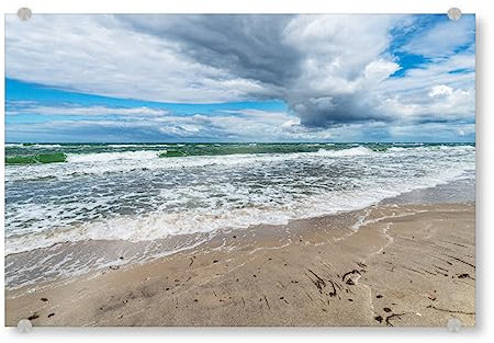 artboxONE Acrylglasbild 60x40 cm Natur Wolken, Meer, Wellen, Strand - Bild weststrand blau fischland-darß