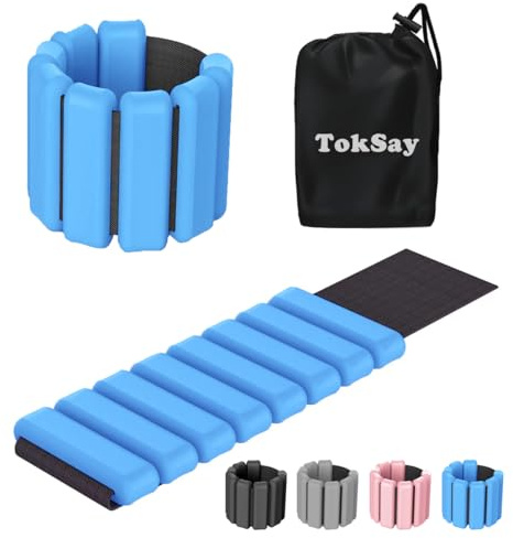 Wearable Wrist & Ankle Weights (1 LB Each) - Silicone Bracelet Wrist Bangles for Men Women, Workout Resistance Weights for Exercise,Jogging,Yoga,Gym,Strength Training (Blue)