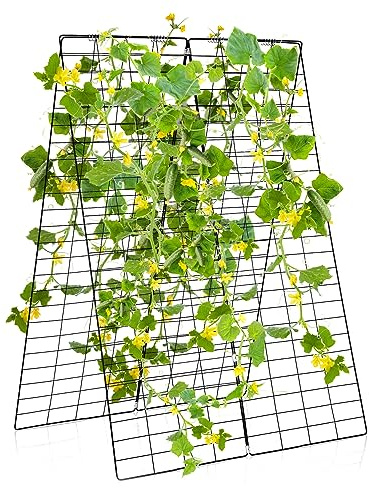 HOMASIS Rankgitter für Kletterpflanzen, 2 Stück, Metall, für Kletterpflanzen, Gemüse, Obst, A-förmiges Gitter mit Stöcken, 128 x 86 cm, für Garten und Gewächshaus, Grün