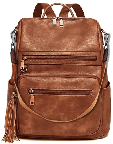 ECOTISH Damen-Rucksack veganem Leder Groß Stylisch Frauen Designer Schultertasche Reiserucksack mit Quaste Cityrucksack Rucksacktasche (02Braun)