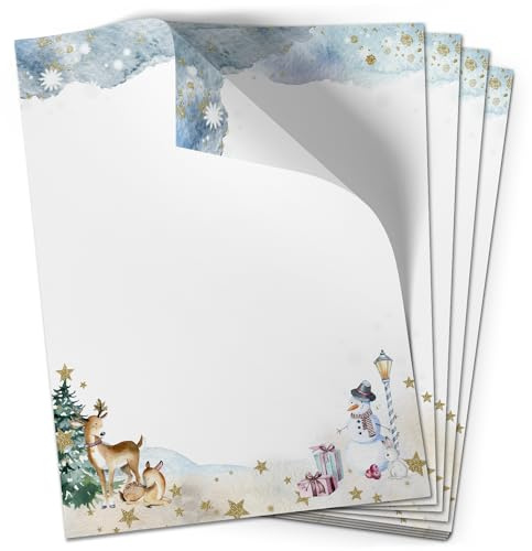 Weihnachtspapier A4 | Weihnachtsbriefpapier beidseitig bedruckt, 50 Blatt | Premium Briefpapier Weihnachten Winter Wunderland | weihnachtliches Motivpapier Schreibpapier Druckerpapier 90 g/qm