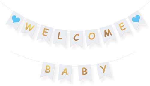 Koliphy Welcome Baby Boy Deko, Blau Welcome Baby Girlande Deko Willkommen Baby Banner für Babyparty, Zuhause Empfang, Baby Shower, Kindergeburtstag Dekoration Junge