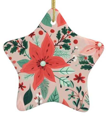 Weihnachtssterne Blumen Blätter Weihnachtsschmuck, Weihnachtsdekorationen Weihnachtsbaum Hängende Ornamente, sternförmige Keramik Festliches Andenken Geschenk für Weihnachtsdekorationen Urlaub Home