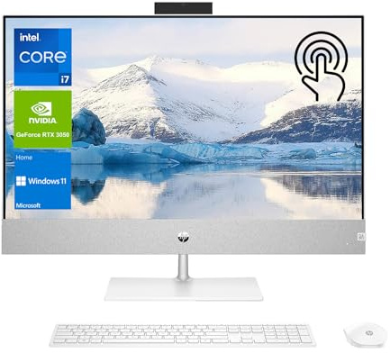 HP Pavilion 27 - Computadora todo en uno, pantalla táctil FHD de 27 pulgadas, procesador Intel Core i7-13700T de 13ª generación, GeForce RTX 3050, 16 GB de RAM, SSD de 1 TB, KB y mouse inalámbricos,